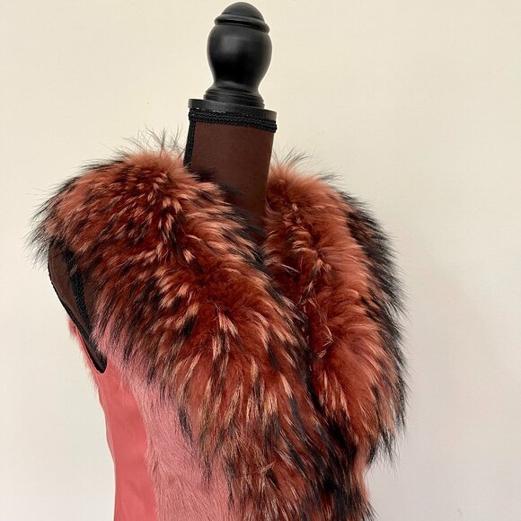 NWOT Pink Leather Vest Real Fox Fur S size - Picture 1 of 16